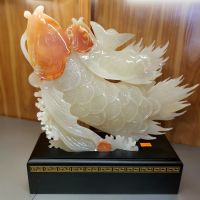 Quà tặng phong thủy tượng cá rồng bạch ngọc thiên nhiên - QTPT156