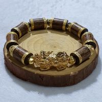 Vòng Tay Trầm Hương Sánh Chìm Thiên Nhiên Bọc Vàng Tỳ Hưu 18K - THCT138