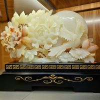 [Quà tặng phong thủy] tác phẩm chim bồ câu và hoa hồng ngọc onyx thiên nhiên - QTPT536