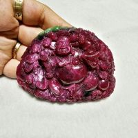 Tượng Ruby thiên nhiên chạm khắc 2 mặt tượng ngài Di Lạc ngũ phúc & Hoa Nghiêm Tam Thánh (VIP) - TRB236