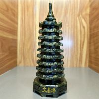 Tháp văn xương xanh rêu đá serpentine 9 tầng hợp mệnh hỏa, mộc - TVX1113