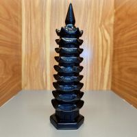 Tháp văn xương đá onyx đen 9 tầng hợp mệnh mộc, thủy - TVX1124