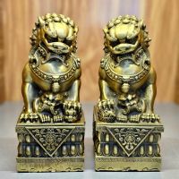 Tượng kỳ lân phong thủy màu vàng bằng đồng cao 16,5cm - KLĐ101