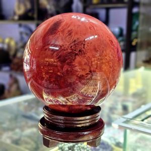 Quả cầu phong thủy đỏ thiên nhiên đá thủy tinh núi lửa ĐK:19cm - Hợp mệnh hỏa, thổ - QCPT1244