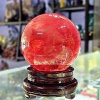 Quả cầu phong thủy đỏ thiên nhiên đá thủy tinh núi lửa ĐK:13,6cm - Hợp mệnh hỏa, thổ - QCPT1249