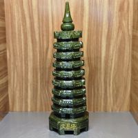 Tháp văn xương đá Serpentine màu xanh lá 9 tầng cao 28cm hợp mệnh Mộc, Hỏa - TVX1253