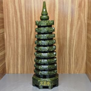 Tháp văn xương đá Serpentine màu xanh lá 9 tầng cao 28cm hợp mệnh Mộc, Hỏa - TVX1253