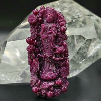 Tượng mẹ Quán Thế Âm đứng đài sen Ruby thiên nhiên đỏ huyết (VIP) - TRB1024