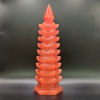 Tháp văn xương đá thủy tinh núi lửa đỏ 9 tầng cao 21cm hợp mệnh hỏa, thổ - TVX1252