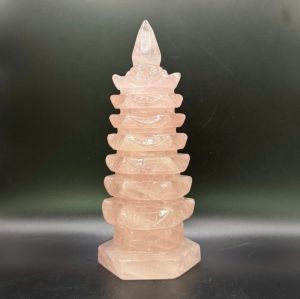 Tháp văn xương đá thạch anh hồng thiên nhiên 9 tầng cao 18cm hợp mệnh hỏa, thổ - TVX1259