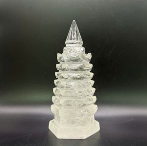 Tháp văn xương đá thạch anh trắng thiên nhiên 7 tầng cao 15cm hợp mệnh Kim, Thủy - TVX104