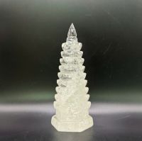 Tháp văn xương đá thạch anh trắng thiên nhiên 9 tầng cao 13,9cm hợp mệnh Kim, Thủy - TVX107