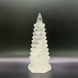 Tháp văn xương đá thạch anh trắng thiên nhiên 9 tầng cao 13,9cm hợp mệnh Kim, Thủy - TVX107