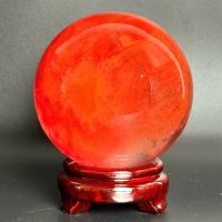 Quả cầu phong thủy đỏ thiên nhiên đá thủy tinh núi lửa ĐK:12,5cm - Hợp mệnh hỏa, thổ - QCPT1055