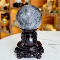 Quả Cầu Phong Thủy Thạch Anh Tóc Đen Thiên Nhiên Size ĐK: 9,6cm - QCTAĐ1212