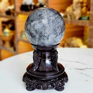 Quả Cầu Phong Thủy Thạch Anh Tóc Đen Thiên Nhiên Size ĐK: 9,6cm - QCTAĐ1212
