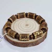 Vòng Tay Phong Thủy Trầm Hương Sánh Chìm Thiên Nhiên Bọc Vàng Phúc Lộc Thọ - THCT00068
