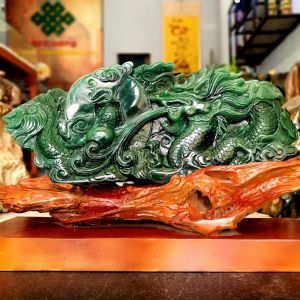 Tượng Rồng Phong Thủy " Phun châu nhả ngọc " Đá Ngọc Đông Linh aventurine Thiên Nhiên Xanh Lá - RCT001