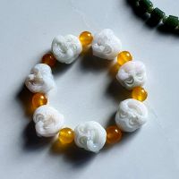 Vòng Tay Di Lạc Đá Cẩm Thạch Mix Hổ Phách Thiên Nhiên - CTHP0001