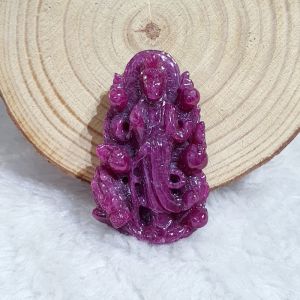 Tượng Quán Thế Âm Bồ Tát Đứng Rồng Đá Ruby Đỏ Thiên Nhiên Bao Kiểm Định - ĐRB1029