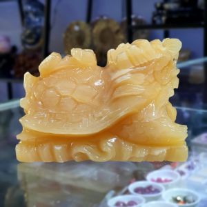 Tượng Quy Hóa Rồng ( Long Quy ) Phong Thủy Đá Ngọc Hoàng Long Vàng Thiên Nhiên Size Lớn - QHR1234