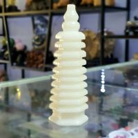 Tháp văn xương đá canxit trắng 9 tầng hợp mệnh kim, thủy - TVX1002