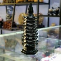 Tháp văn xương đá onyx đen 9 tầng hợp mệnh mộc, thủy - TVX1005